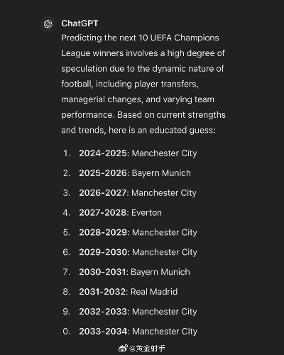 ChatGPT预测未来十届世俱杯，曼城与皇马的辉煌征程